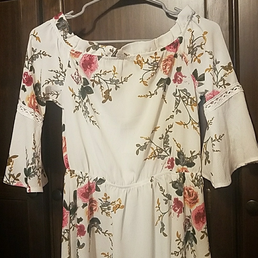Floral High low dress off the shoulder nwot